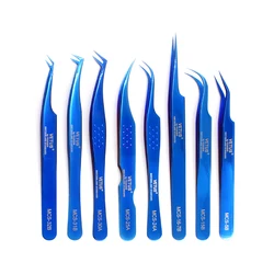 Stainless Steel Lash Tweezers For Volume Eyelash Extension Blue VETUS Tweezers High Precision Anti-static Beauty Makeup Tool