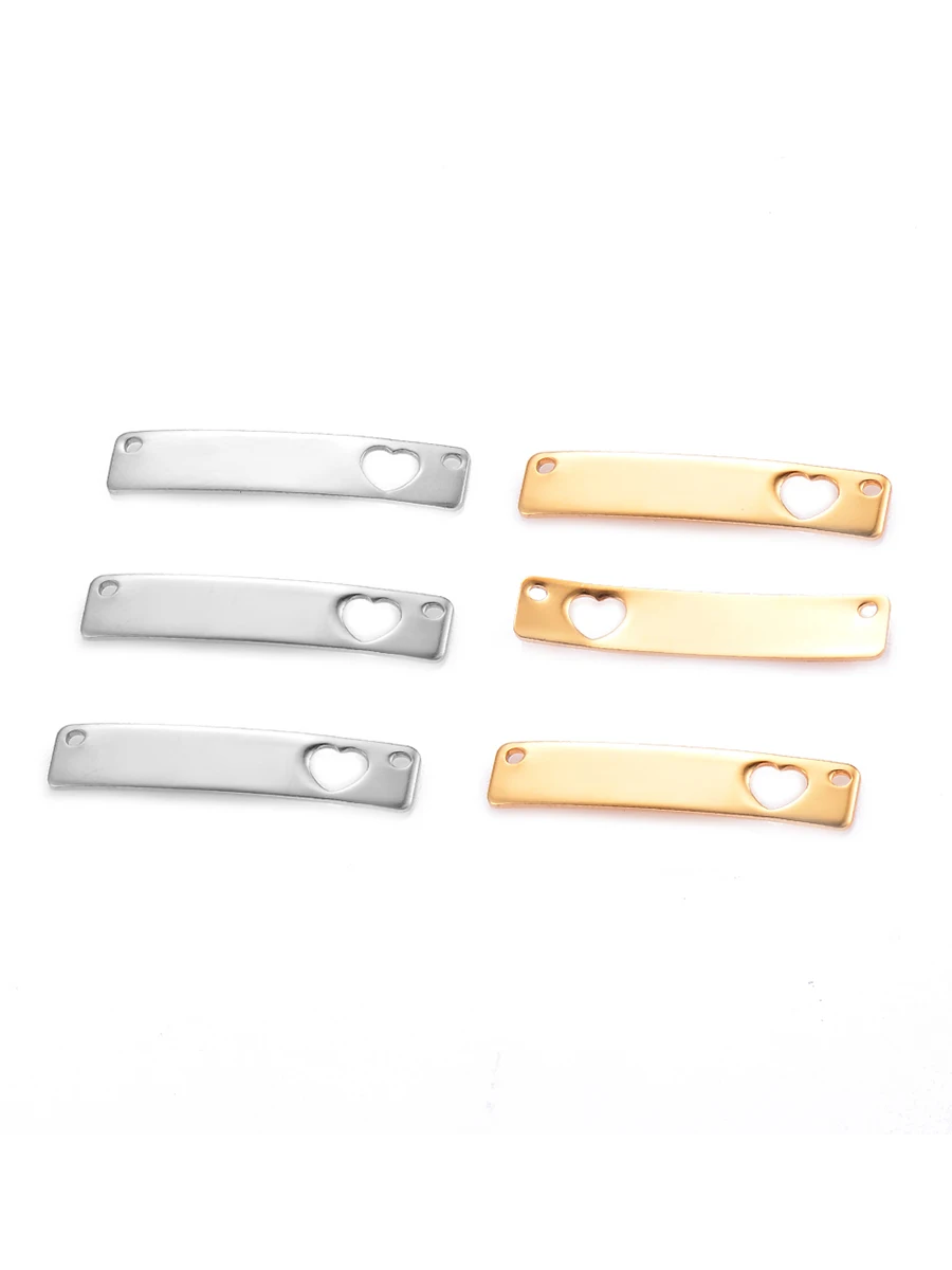 10 Stück/Set, Edelstahl, spiegelglänzend, biegsame, unverzierte Stäbe mit hohlen Herzanhängern, Verbindungsstücke für die Herstellung von Schmuck, Halsketten, zum Selbermachen. – Detail 2