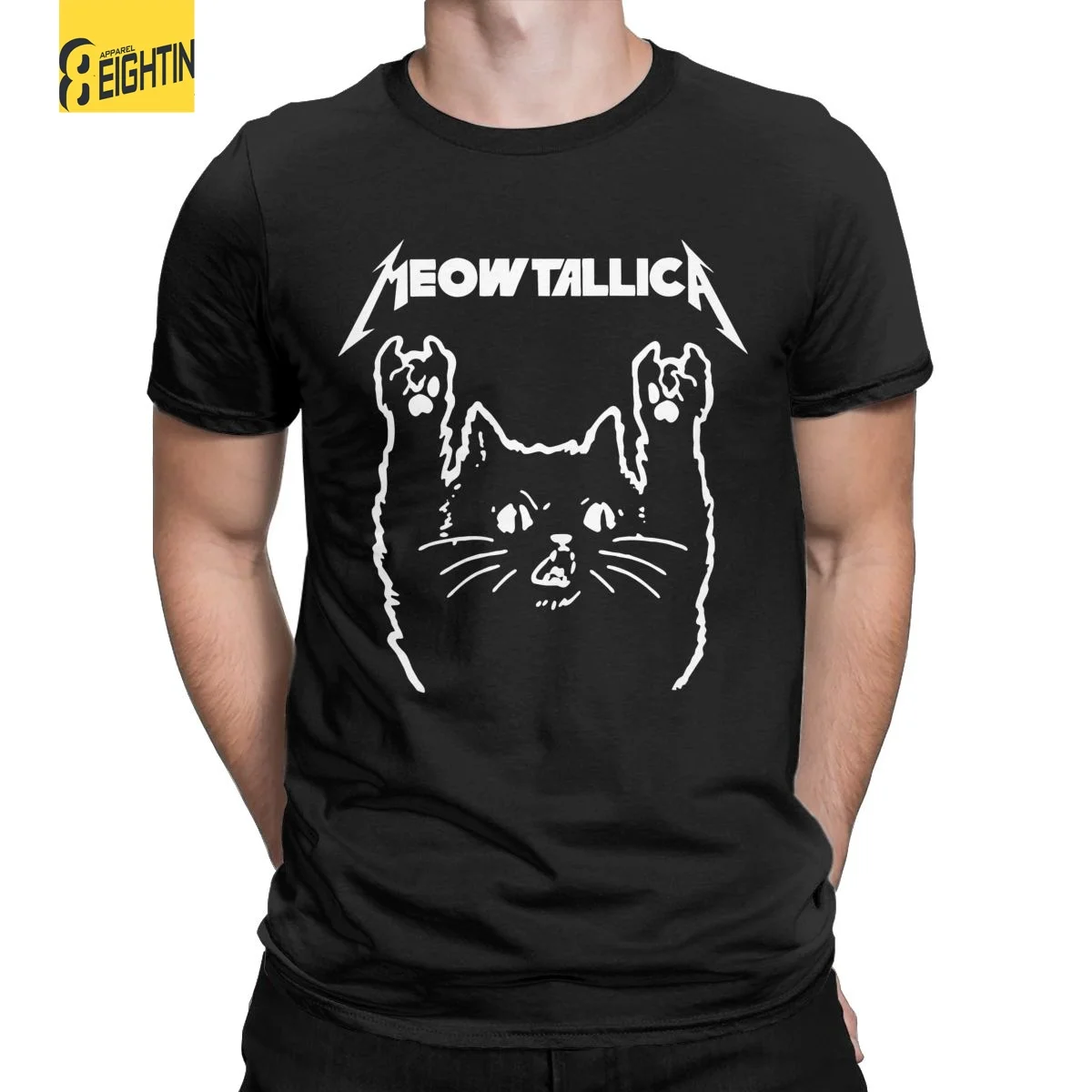 Rock Band Cat Metal Meowtallica Men T Shirts Vintage Tees Short Sleeve Round Neck T-Shirts Cotton Party Clothes