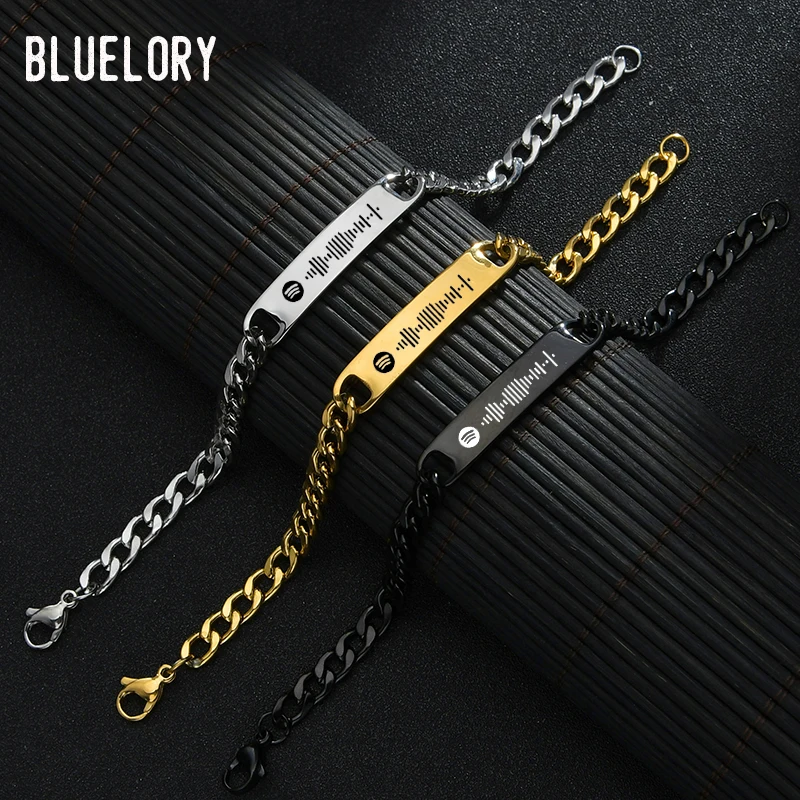 Bluelory Customized Favorite Song Bracelet Music Teacher for Women Men Stainless Steel Bracelets Laser Engrave Spotify Jewelry