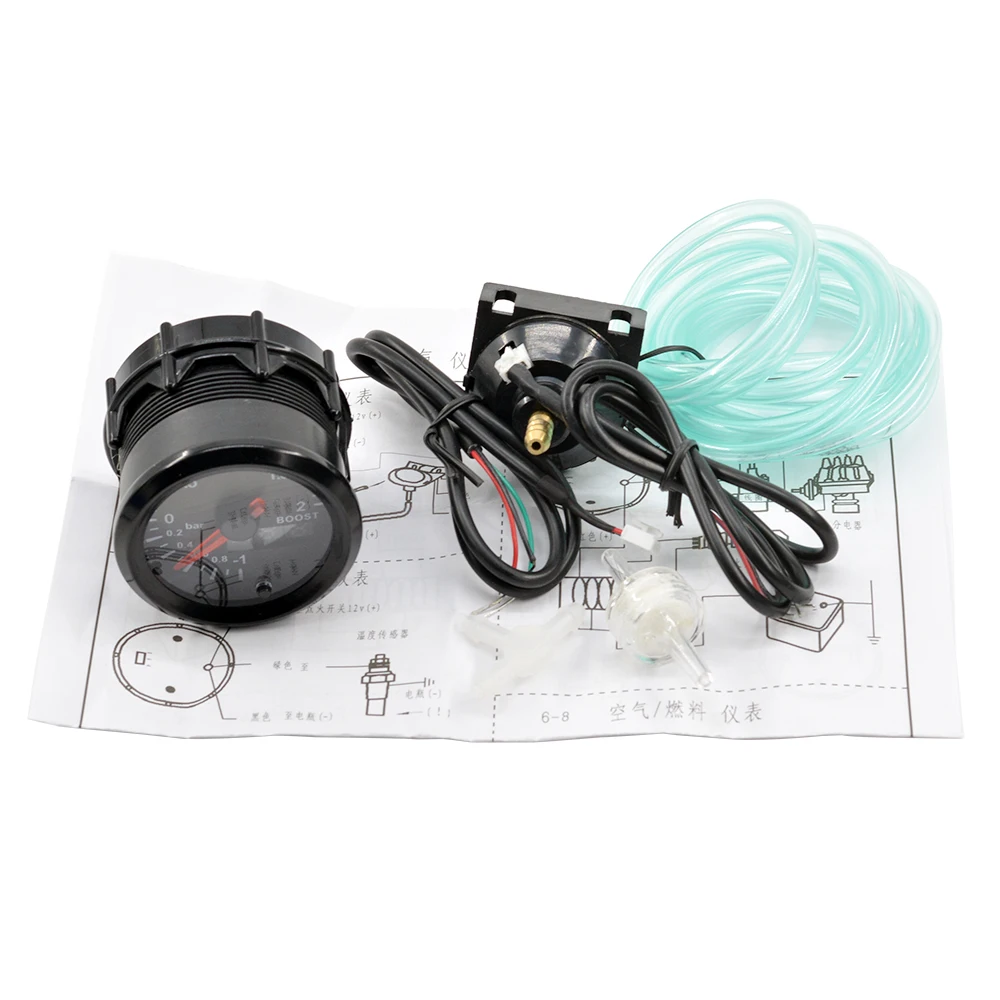 52mm High Speed Stepper Motor 7 Colors Light Dual Display Racing Car Turbine Boost Gauge -1~2 Bar Meter Instrument