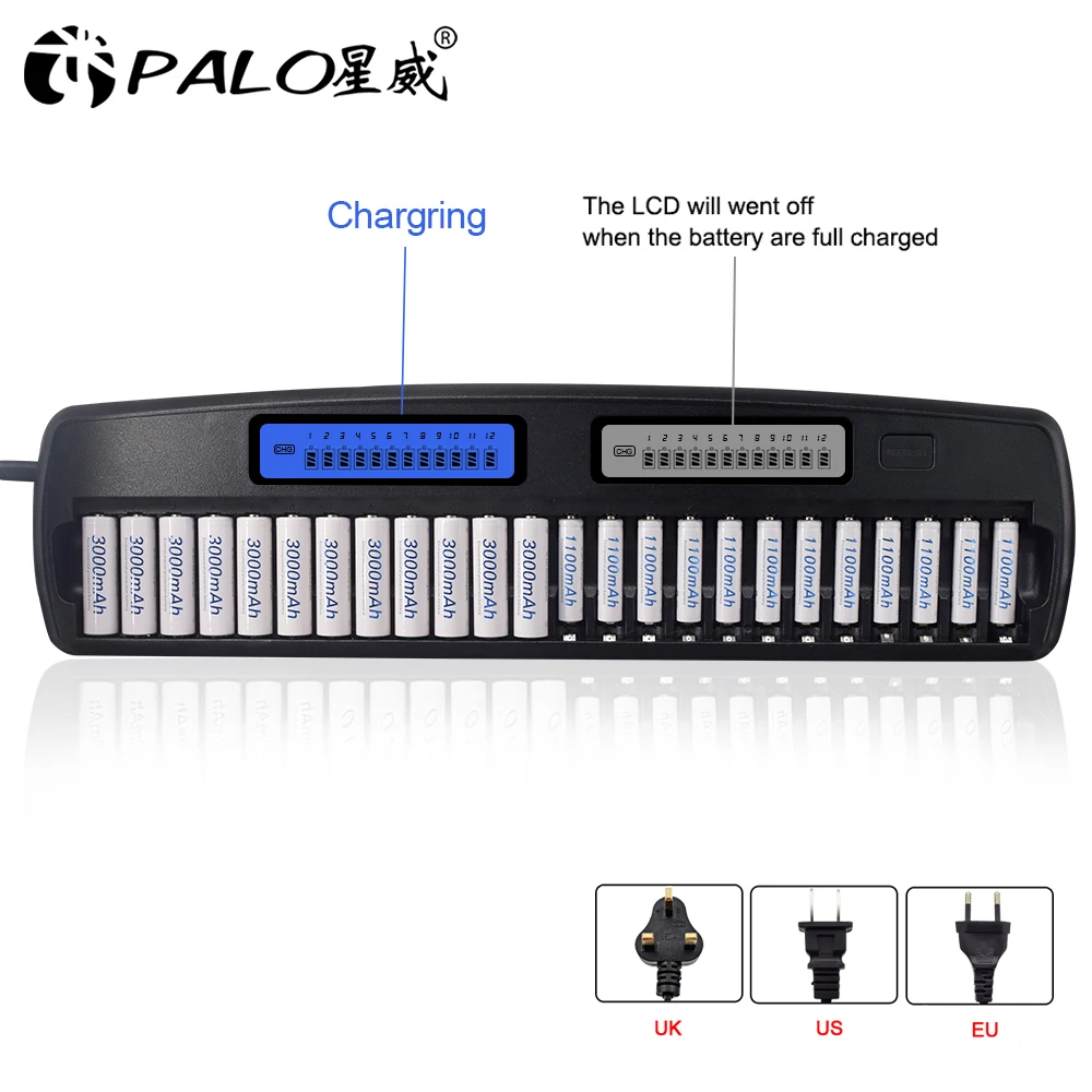 PALO 12/14/16/24/48 slots Fast Smart Intelligent charger AA AAA battery charger for 1.2V AA AAA NiMH NiCD rechargeable battery