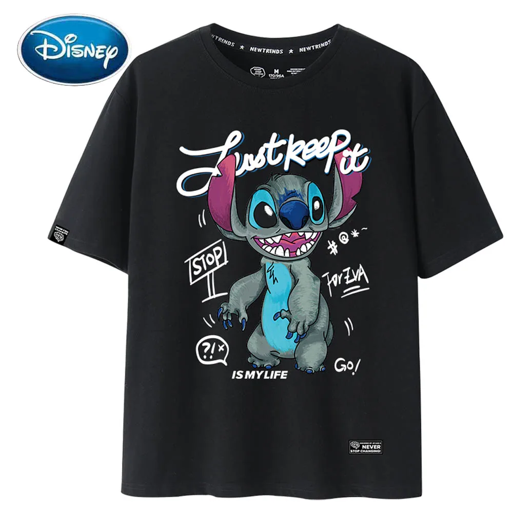 Disney T-Shirt Fashion Stitch Little Monster Cartoon Letter Print Unisex Couples Women T-Shirt Cotton Short Sleeve Tops 8 Colors