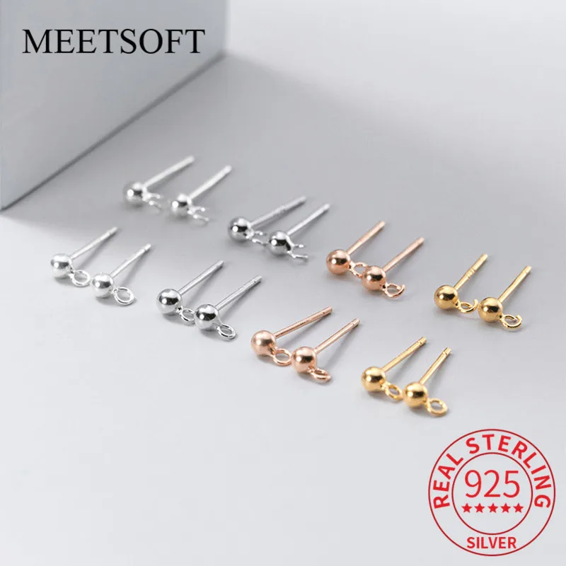 MEETSOFT Trendy 925 Sterling Silver Round Stud earrings Charms DIY Semi finished Handmade Fine Jewelry Wholesale Accessories