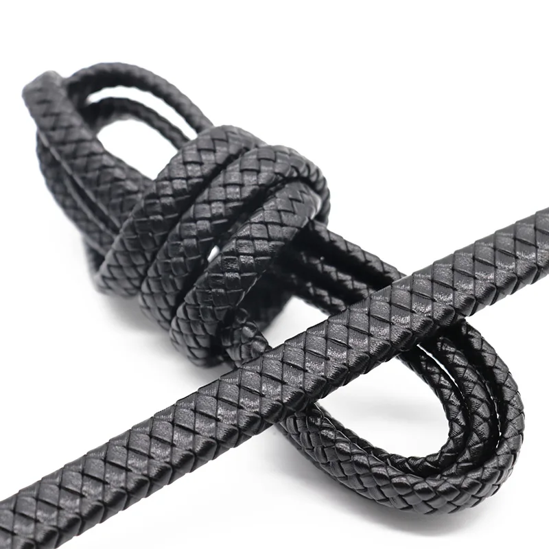 0,5/1 Meter Vintage Schwarz Braun Echt geflochtene Lederschnüre 8mm 10mm 12mm Flaches Lederband für Armband Schmuckherstellung – Detail 11