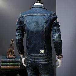 Men Winter Denim Velvet Thick Coat New Korean Slim Patchwork Warm Cowboy Jackets Tops Biker Trousers Two Piece Set Male S-3XL