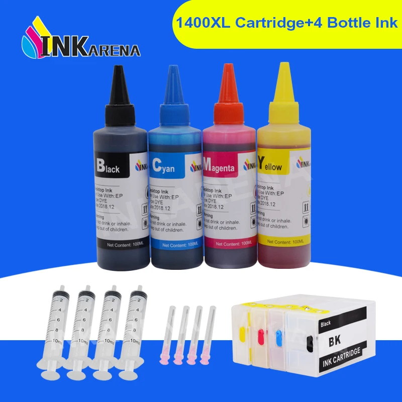 

INKARENA 4 Color PGI 1400 XL Printer Ink Cartridges + 4×100ml Ink For Canon PGI1400 MAXIFY MB2040 MB2140 MB2340 MB2740 Printers