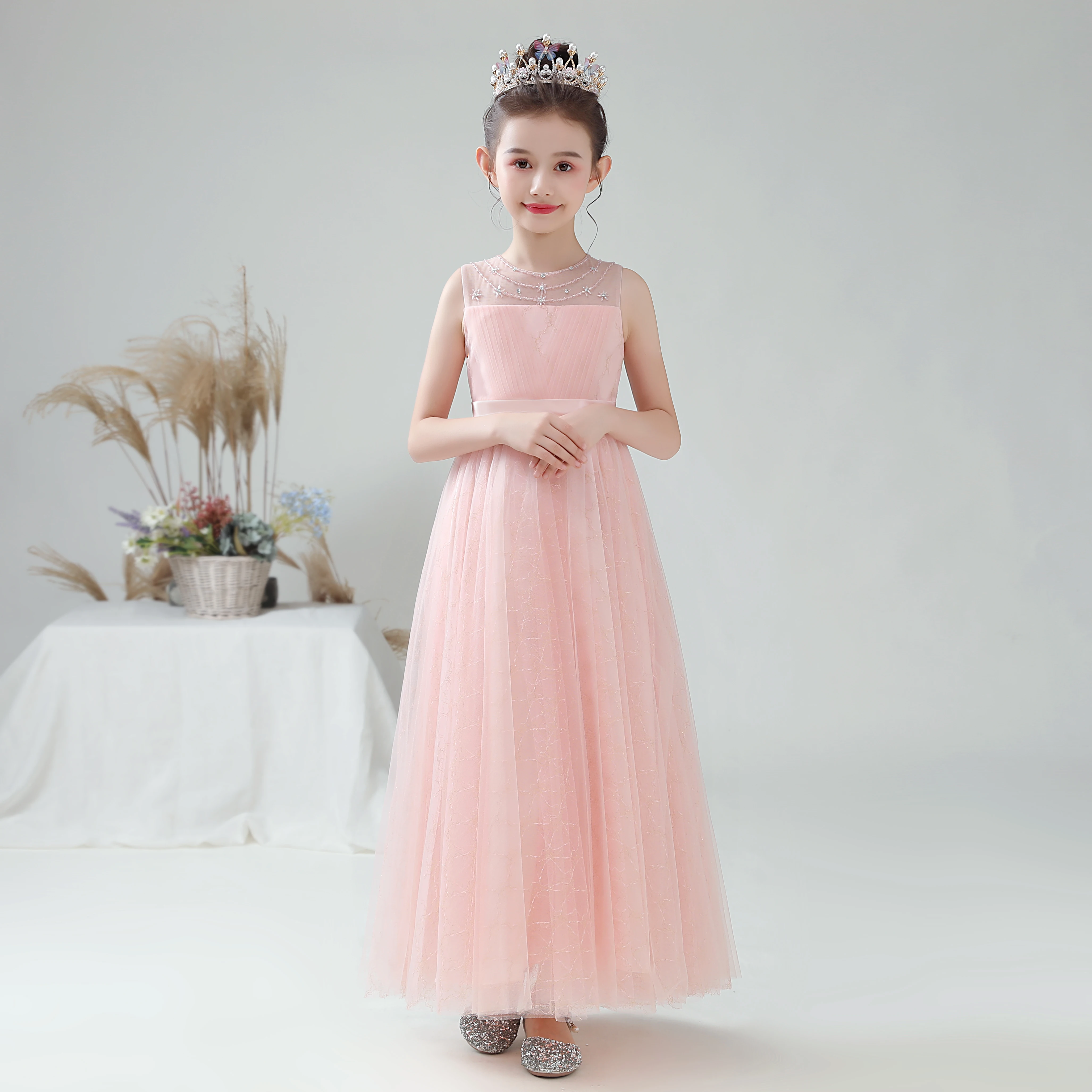 Dideyttawl Customized Pink Flower Girl Dresses For Wedding Evening Party Sparkly Tulle Girls Formal Princess Gowns Bridesmaid