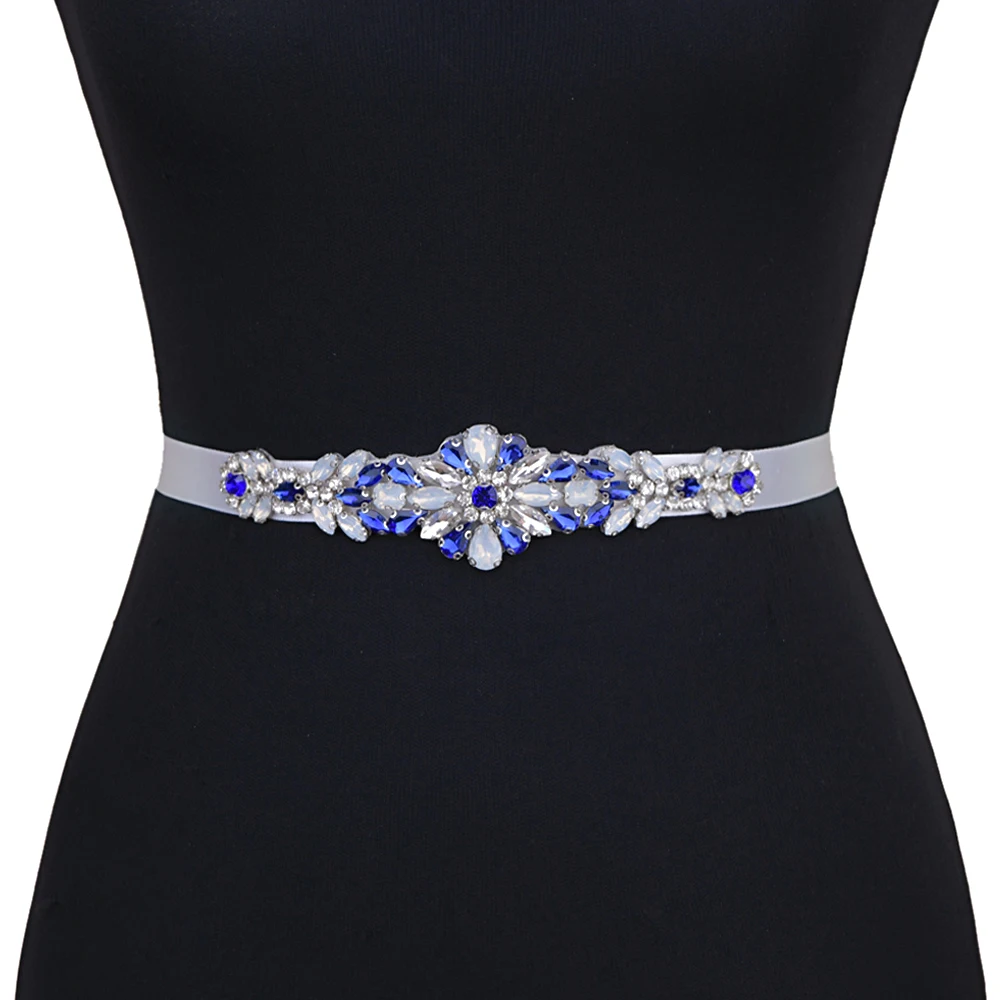 S424 Luxury Royal Blue Rhinestone Belt for Women Crystal Decorative Sash Blue Sequin Ideal for Bride\'s Dress Wedding Accessories