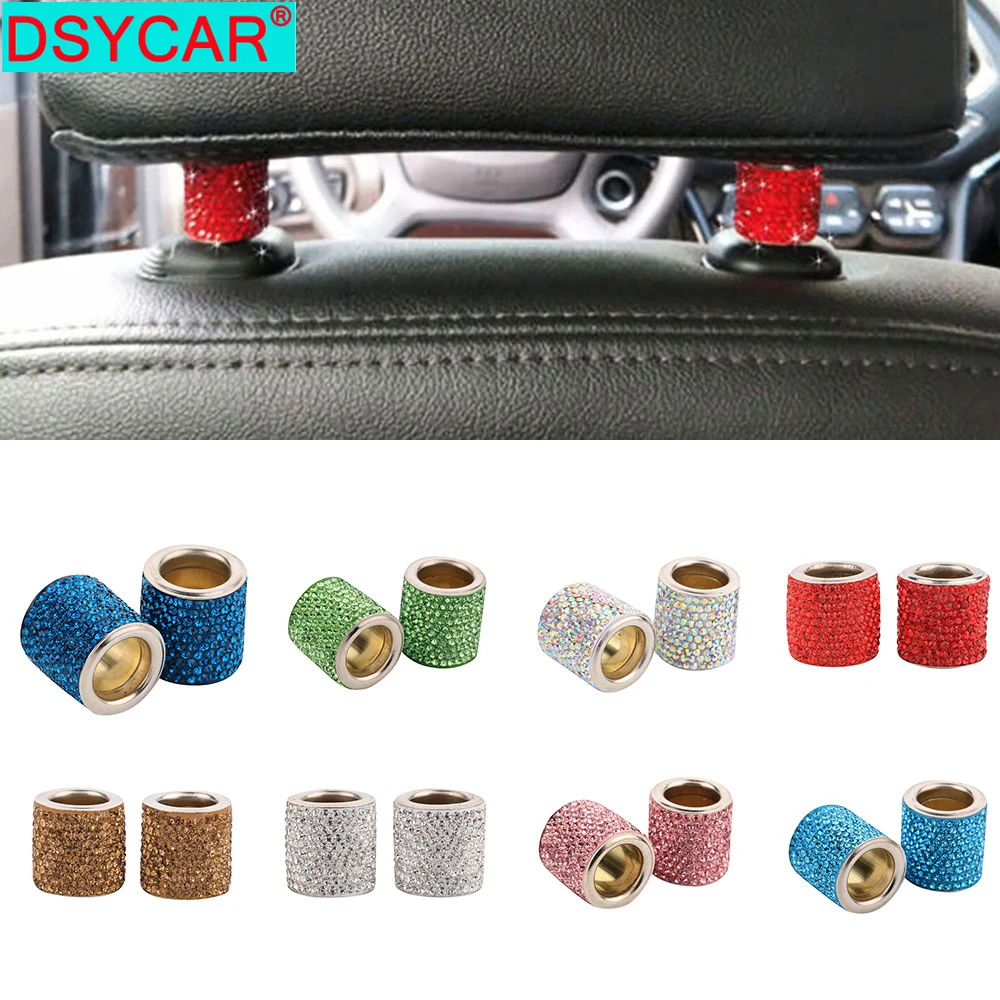 DSYCAR 2Pcs/Lot Fashion Car Headrest Collars Car Interior Decoration Chrome Rhinestone Bling Rings Vehicle Seat Accessories New