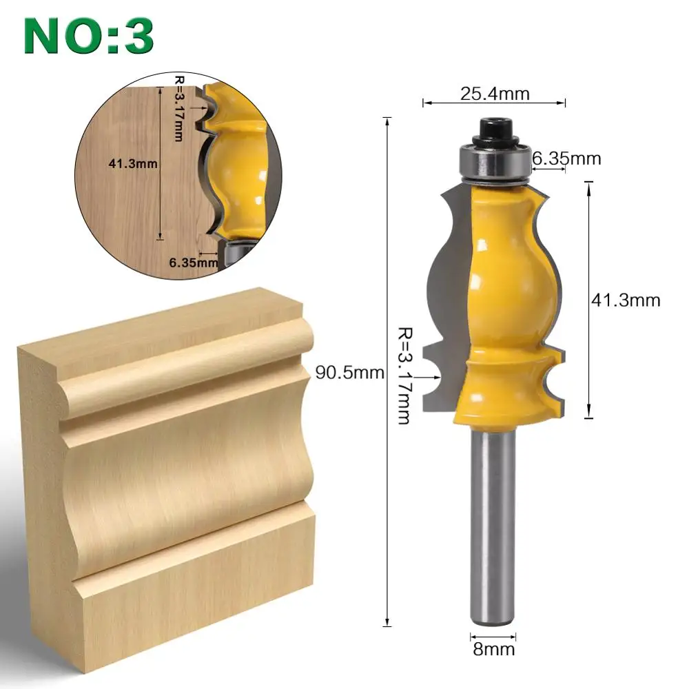 1PC 8mm Shank Casing & Base Molding Router Bit Set CNC Line knife Woodworking cutter Tenon Cutter for Woodworking Tools