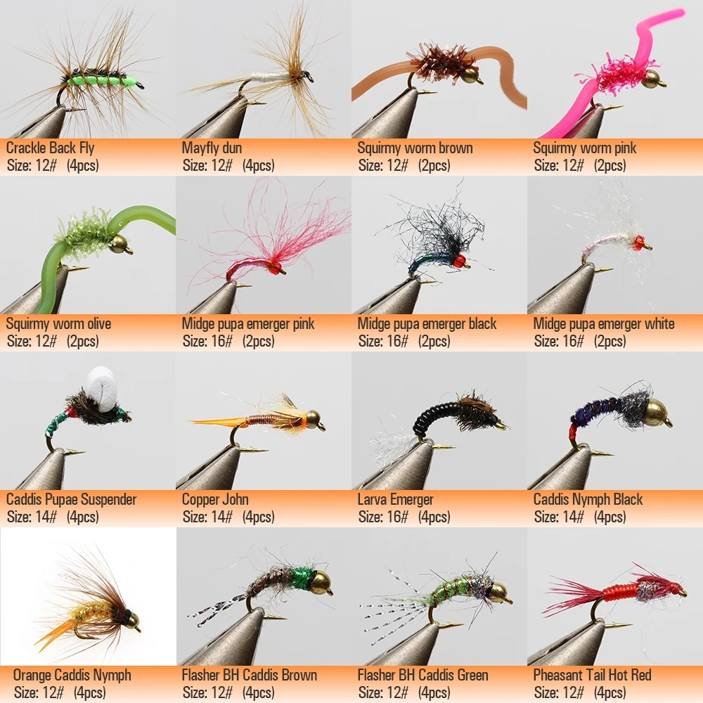 Wifreo 126pcs Fishing Fly Lure Set Wooly Bugger Streamer Nymphs Squirmy worm Larvae Flies Box for Trout Fishing Insect Flies