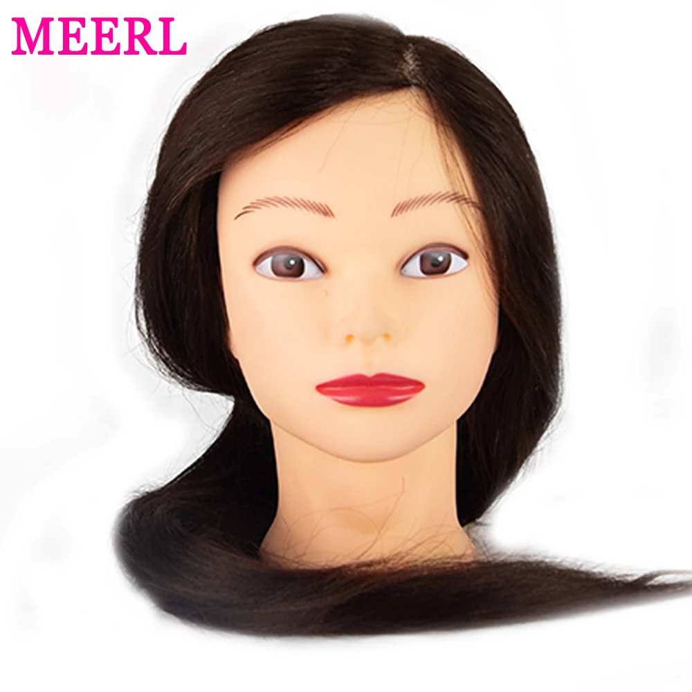 MEERL-Tête de Mannequin 85% Vrais Cheveux Humains, pour Formation Capillaire, Coiffure Professionnelle, Cosmétologie, Tête de Beurre pour Coiffures