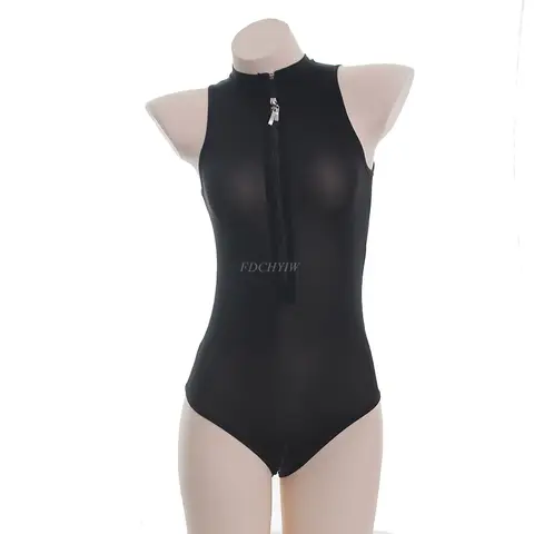 Anime Sexy One-Piece Jumpsuits Cosplay Costume Bikini Sukumizu Swimsuit Zipper Open Boobs Crotch Thin Women Bodysuit