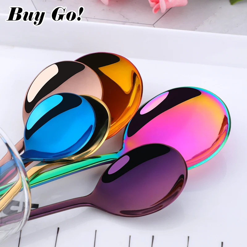 1PC Korean Design Tea Coffee Mixing Spoon Round Stainless Steel Dessert Ice Cream Fruit Spoon Teaspoons Drink Dinner Tableware