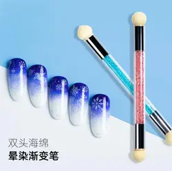Baby Boomer Spons Nail Art Gel Polish Kleurverloop Borstel Met Heads Glitter Poeder Puntjes Gradiënt Pen Spons Nail Art