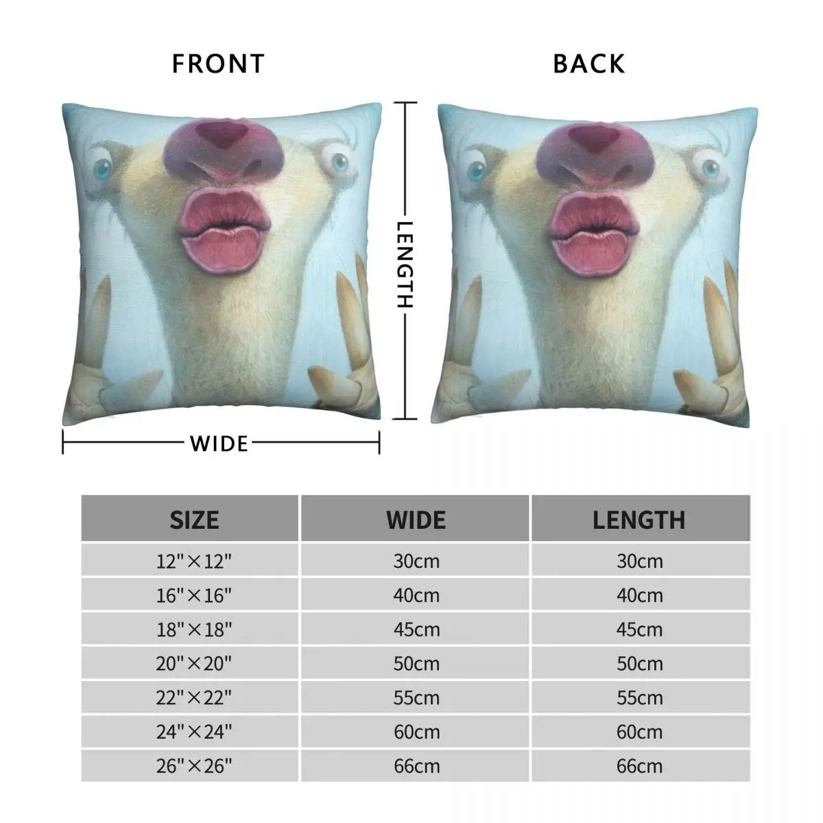 Sid Throw Pillow Case Ice Age Manfred Animated Film Backpack Coussin Covers DIY Printed Fashion For Sofa Decor