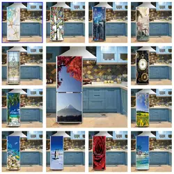 Adhesive PVC 3D Maple Leaf Snow Mountain Fridge Sticker Furniture Decoration Wallpaper Waterproof Door Poster Fish Wall Stickers