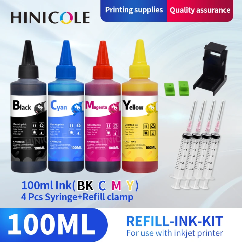 HINICOLE Refill Ink Kit Kits For Canon For Epson For HP For Brother ALL Refillable Inkjet Printer 100ML Bottle Dye Ink