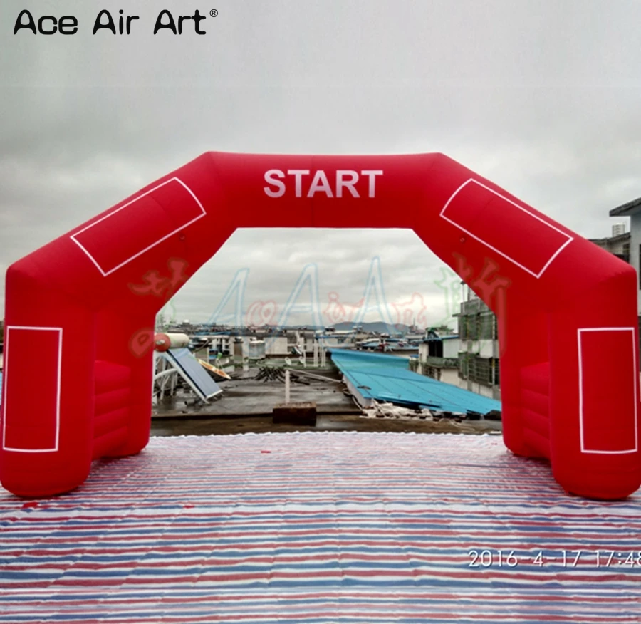 Red inflatable start/finish line archway promotional 4 legs arch gate with removable sticker boxes and free standing