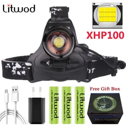 XHP100 9-Core Led Headlamp Zoomable Headlight Waterproof Powerbank USB Rechargeable 18650 Battery Camping Head Flashlight Lamp