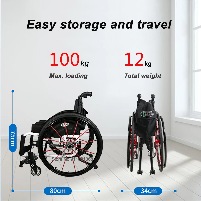 High Quality and Strength Aluminum Alloy Safety Folding Sports Wheelchair for the Elderly Handicapped Outdoor Lightweight Chair