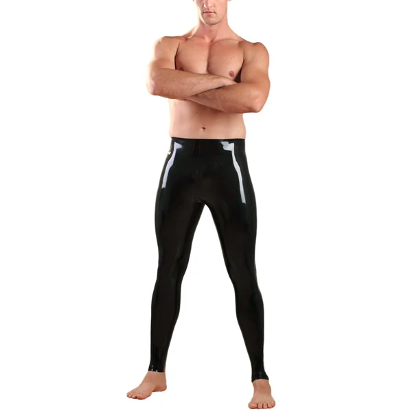 

No zipper male's tight pants 100% handmade solid black leggings what is made of 0.4mm thickness natural latex materials