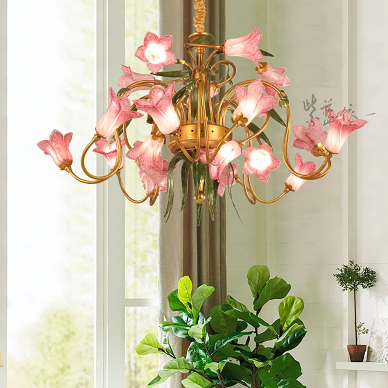 American princess bedroom lily flower chandelier wedding lamp living room lamp hotel villa garden glazed flower lamp