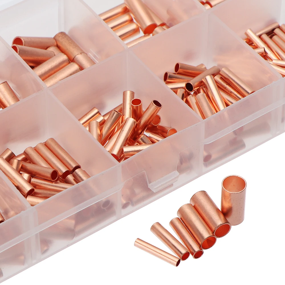 210pcs/set Copper Pipe Connector Crimp Terminal Wire Tube Cable Lug Diameter 1.5-6mm with Heat Shrink Tube Plier PZ0.5-16