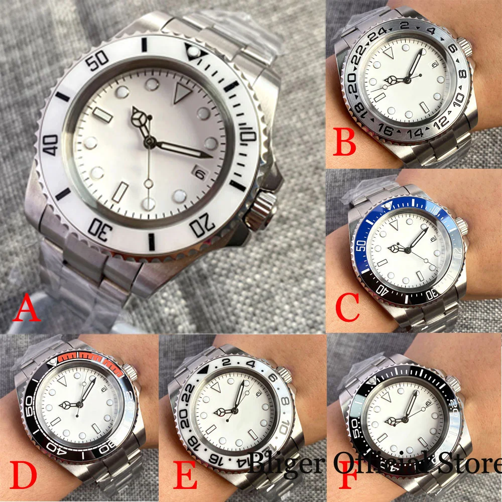 

BLIGER Nologo White 43mm Selfwinding Men Watch NH35A PT5000 MIYOTA 8215 Ceramic iNsert Brushed Steel Band Date Luminous Hand