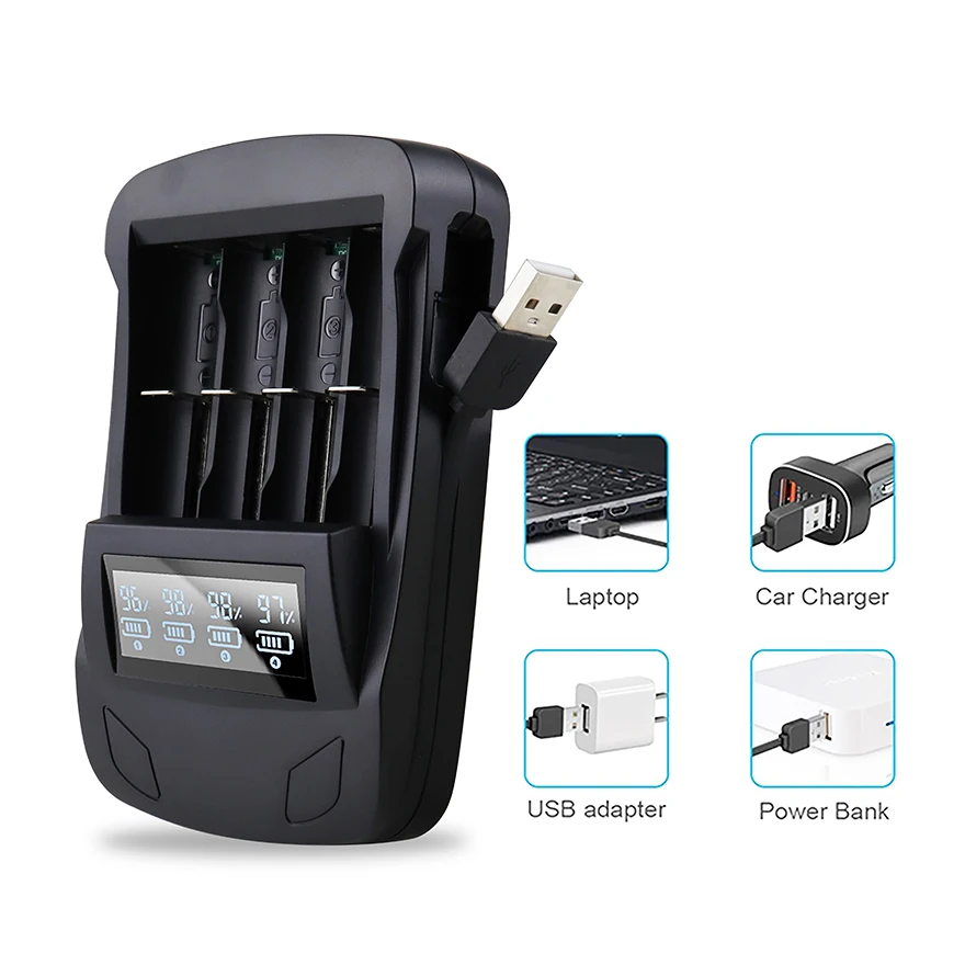 Baru 16340 CR123A Pengisi Daya 16340 Baterai Dapat Diisi Ulang 4Slot Cerdas LCD Tampilan Adaptor Pengisi Daya untuk CR123 AA AAA NIMH