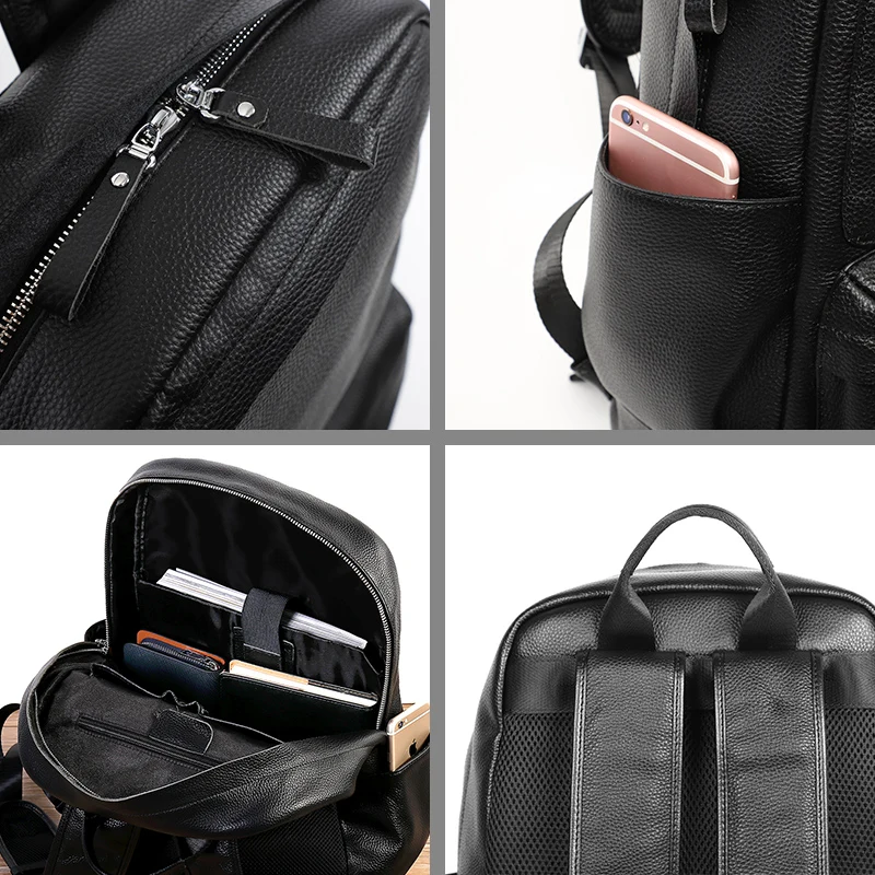 100% Natural Skin Genuine Leather Backpack Men Large Capacity 15.6 inch Laptop Backpack Male Travel Bags For Teenager School bag