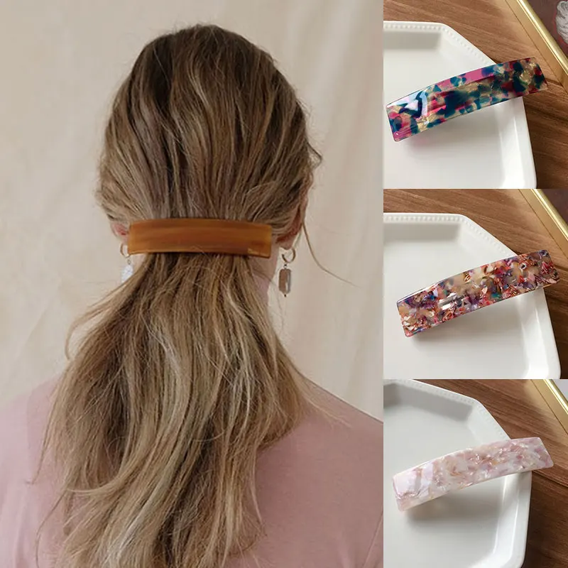 Fashion Geometric Rectangle Hair Clips Leopard Print Floral Barrettes Women Hairpins Bangs Clips Acetate Resin Hair Accessories