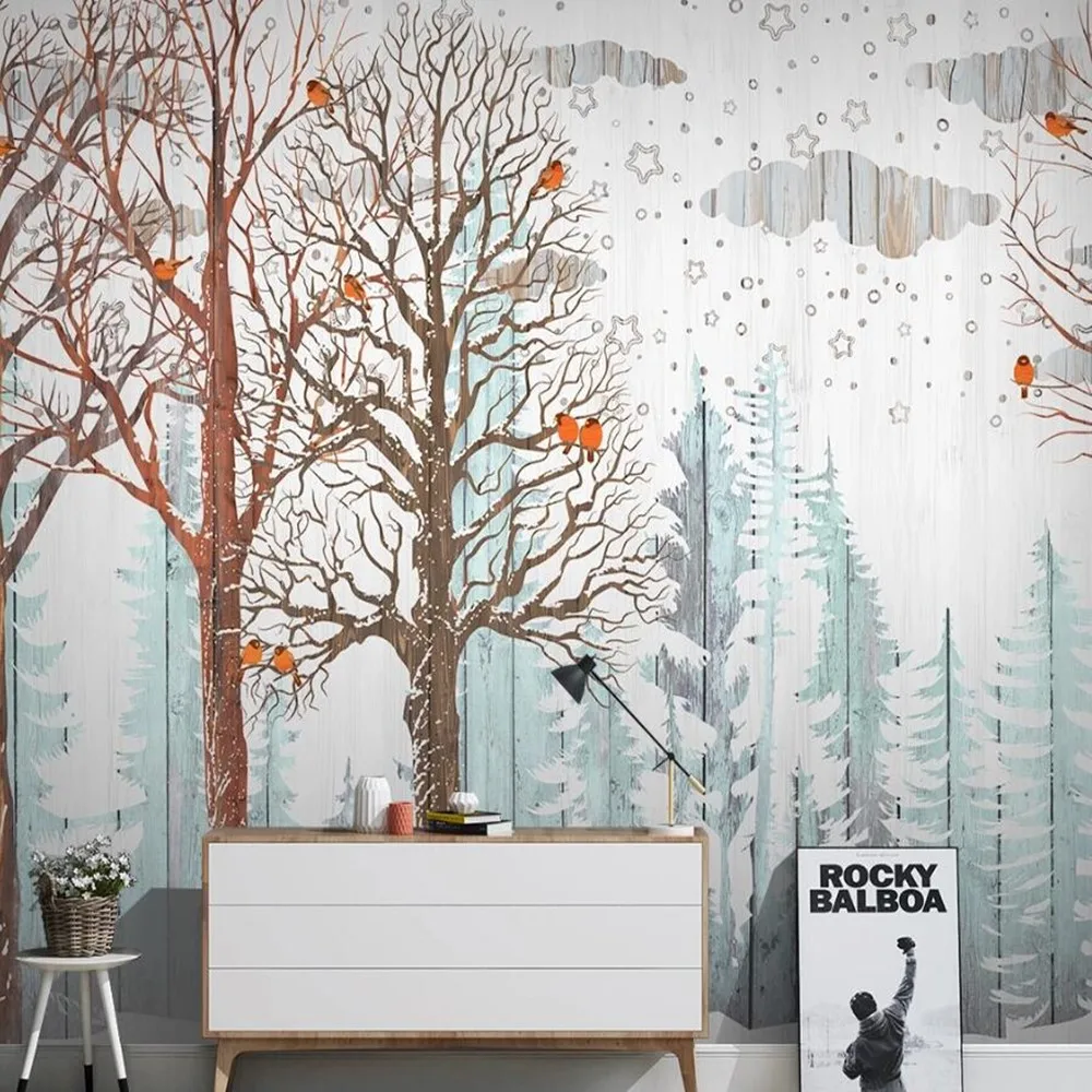 

milofi custom 3D Nordic forest bird wood plank TV background wallpaper mural