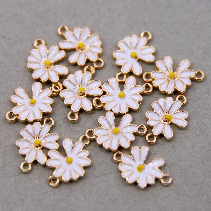 50pcs 10*15mm Flower Daisy  for Alloy Round Enamel Charms Mini Sweet Heart Charms For DIY Necklaces Bracelets Jewelry Accessori