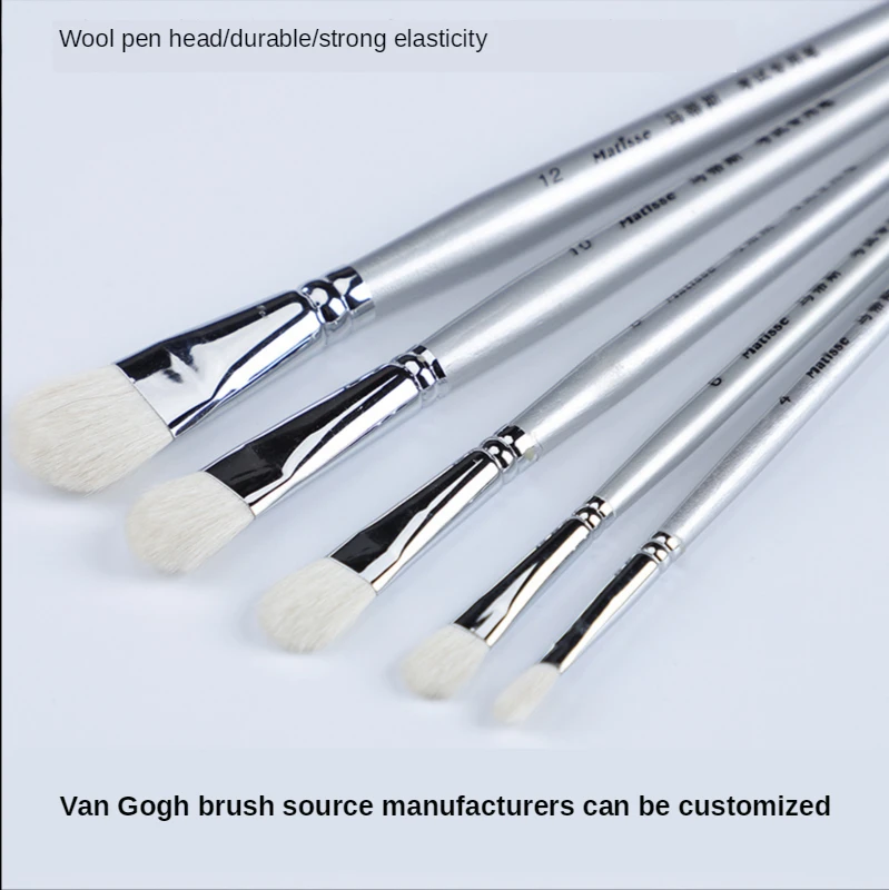 Soft Wool hair watercolor gouache brush pen oil painting art supplies wooden short silver pen rod 6 PCs paint brush set