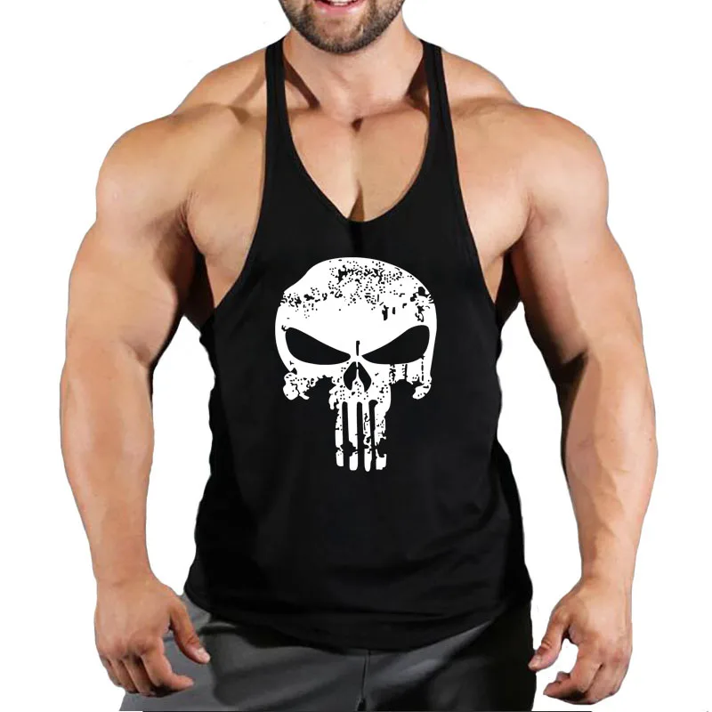 Schedel Sterke Print Kleding Bodybuilding Katoen Gym Tank Tops Mannen Sleeveless Ondershirt Fitness Stringer Spier Workout Vest