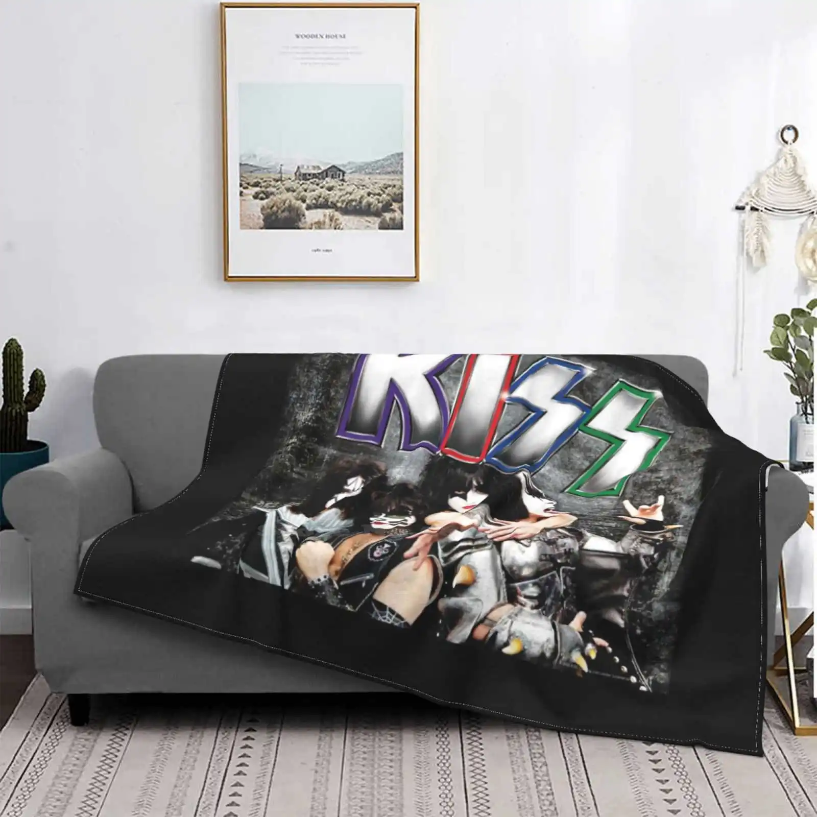 Kiss Up Close Under Logo Super Warm Soft Blankets Throw On Sofa / Bed / Travel Kiss Kiss Fan Art Kiss Band Kiss Music Kiss Fanar