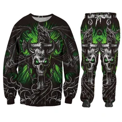 Conjunto de suéter con capucha para hombre, ropa deportiva con estampado 3D de calavera de dragón y esqueleto, chándal de manga larga, Otoño e Invierno