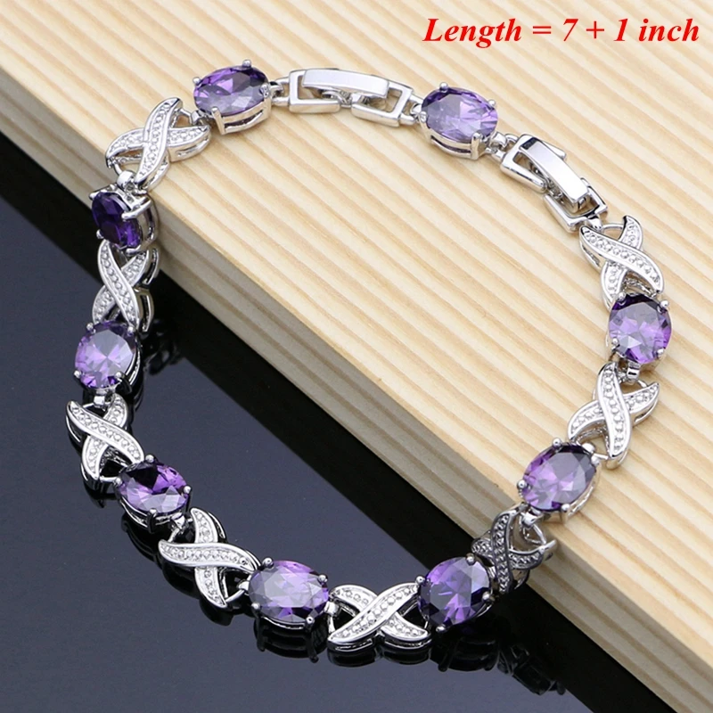 Natural Purple Amethyst White Topaz Silver 925 Jewelry Set Gemstone Birthstone Exquisite Lady Earring Ring Necklace Fashion Kit