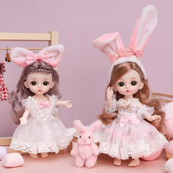 Neue 16 cm BJD Mini MODE Spielzeugpuppe mit Kleidung MINIATUR Kinderpuppen Mädchen Baby schöne Dress Up 1/12 Geburtstagsgeschenke 3D-Augen