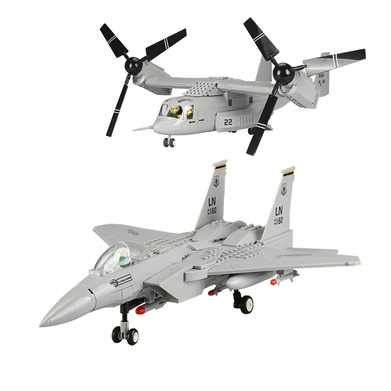 Military Series 270Pcs F-15 Eagle Fighter 593Pcs V-22 Building Blocks Assembly MOC Airplane Model Bricks Toys For Children Gifts