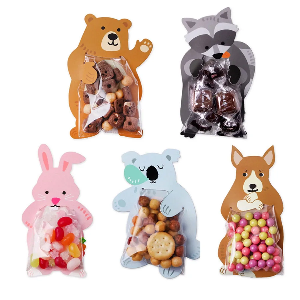 10pcs Jungle Animal Candy Bags Rabbit Gift Bags Safari Birthday Decorations Kids Party Favors Cookie Bags Easter Decorations