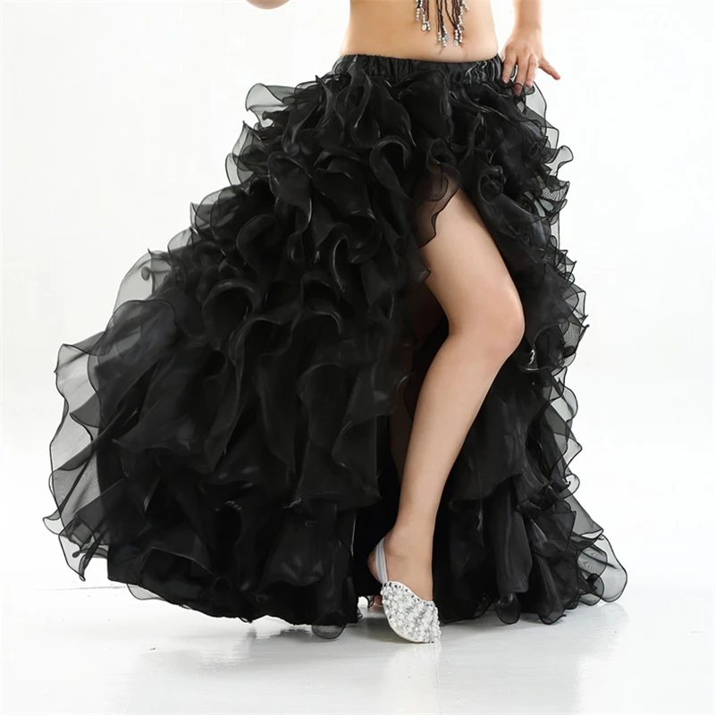 High Quality Belly Dance Skirts Oriental Ruffle High Slit Tulle Carnival Belly Dance Costume Skirt For Women Girl Skirt Belly