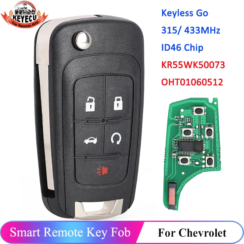 

KEYECU Keyless Go Car Remote Control For Chevrolet Cruze Equinox Camaro Malibu FCC ID: OHT01060512 ID46 Chip 315/433MHz Filp Key