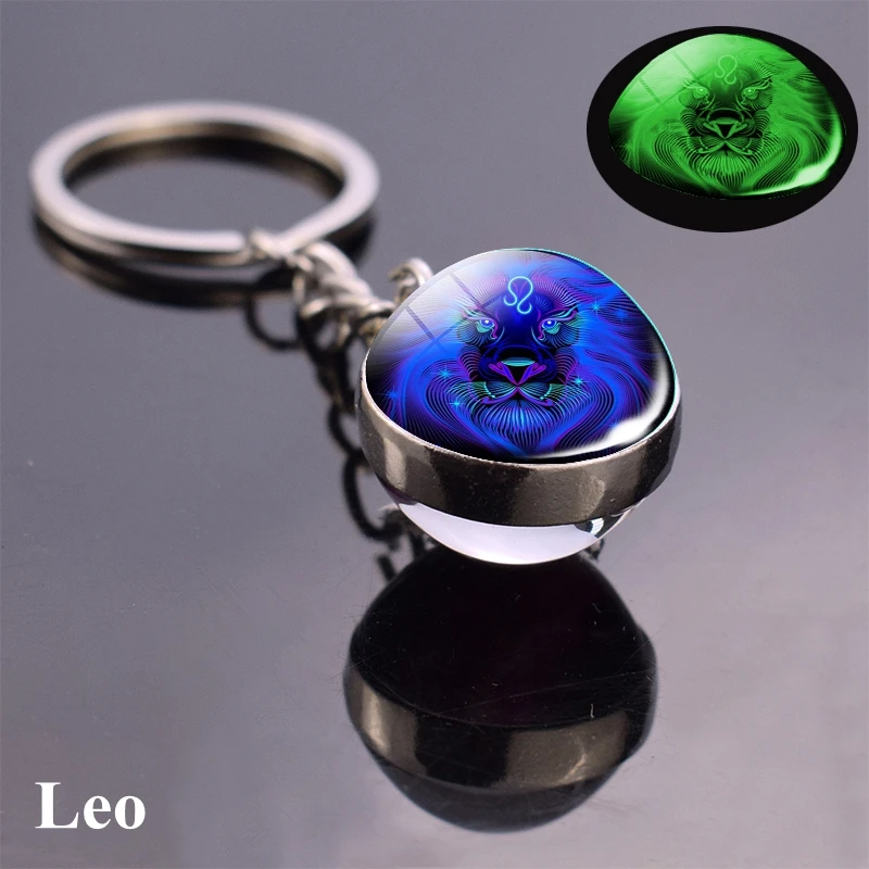 12 Zodiac Sign Luminous Keychain Keyring Aries Taurus Gemini Cancer Leo Scorpio Constellation Key Chain Buckle Glowing Gifts