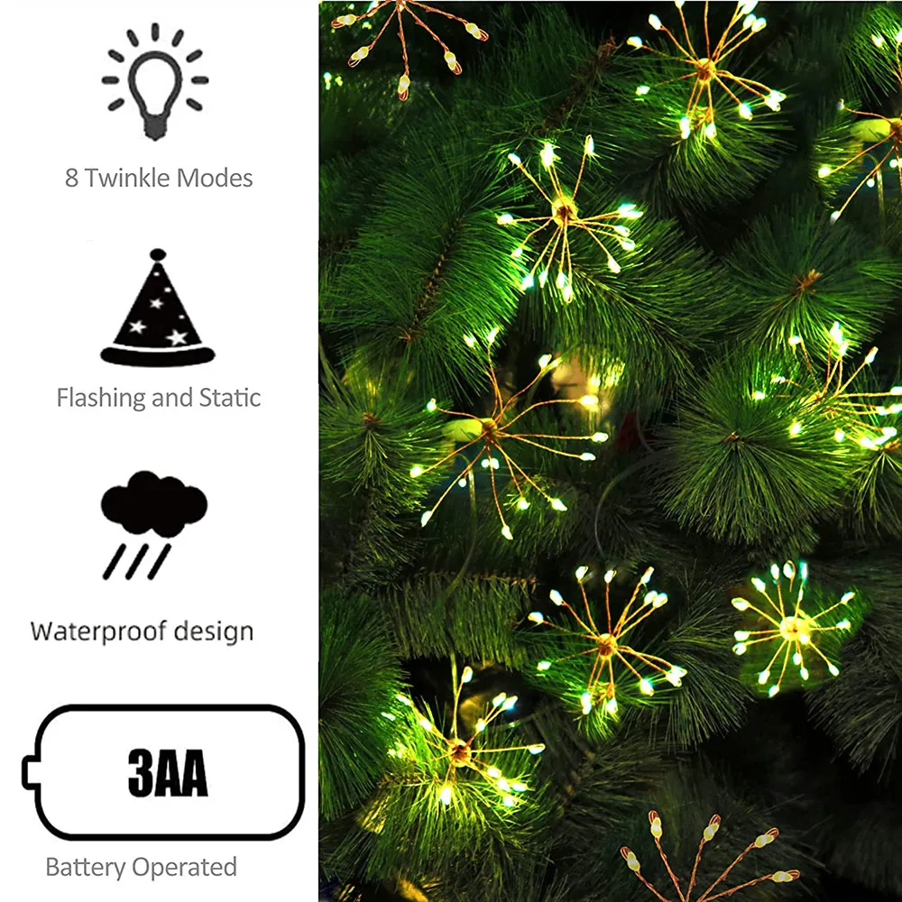 Imagem -04 - Solar Powered Dandelion Garland Light Starburst Fireworks String Light 20200leds para Casamento e Decoração de Festa Usb