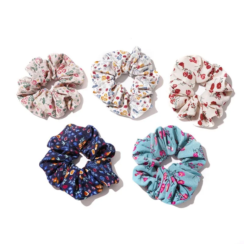 1PC Vintage Floral Printed Scrunchie Rubber Bands Women Girls Hair Accessories Ponytail Holder Elastic Hair Ties Girl Hair Bands