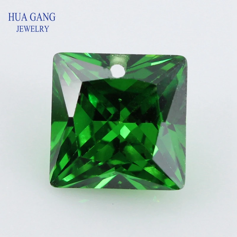 Single Hole AAAAA Square Shape Green Cubic Zirconia Stone For Jewelry Making 4x4~8x8mm High Quality CZ