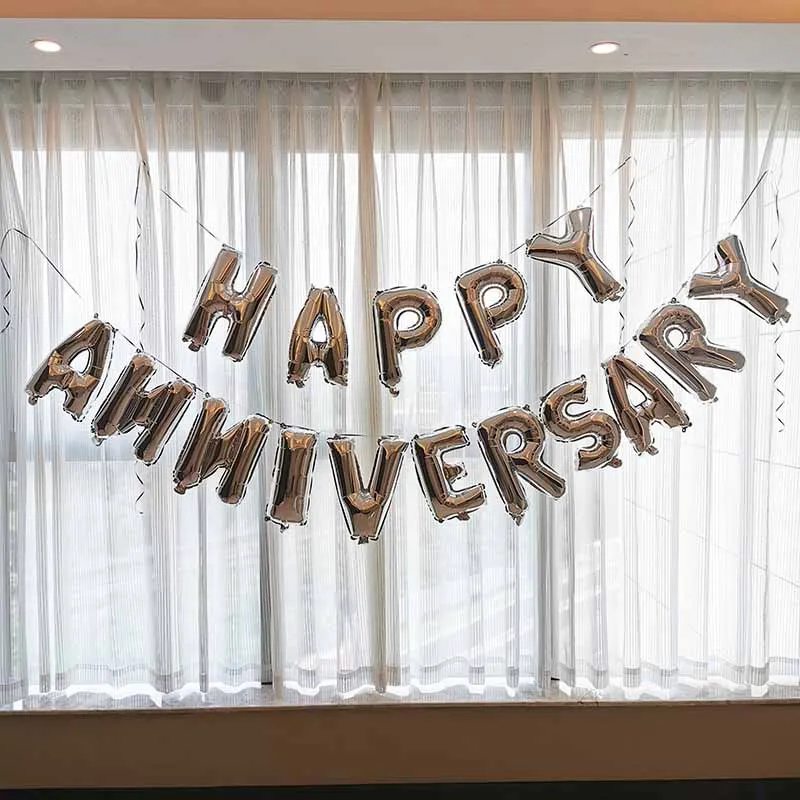 Happy Anniversary Balloons Decoration Rose Gold Balloon Birthday Wedding Foil Balloons Set Party Banner Supplies